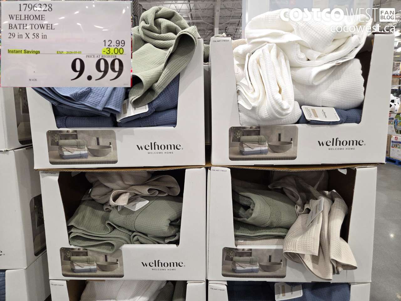 1796328 WELHOME BATH TOWEL 29 IN X 58 IN ($3.00 INSTANT SAVINGS EXPIRES ON 2020-05-03) $9.99