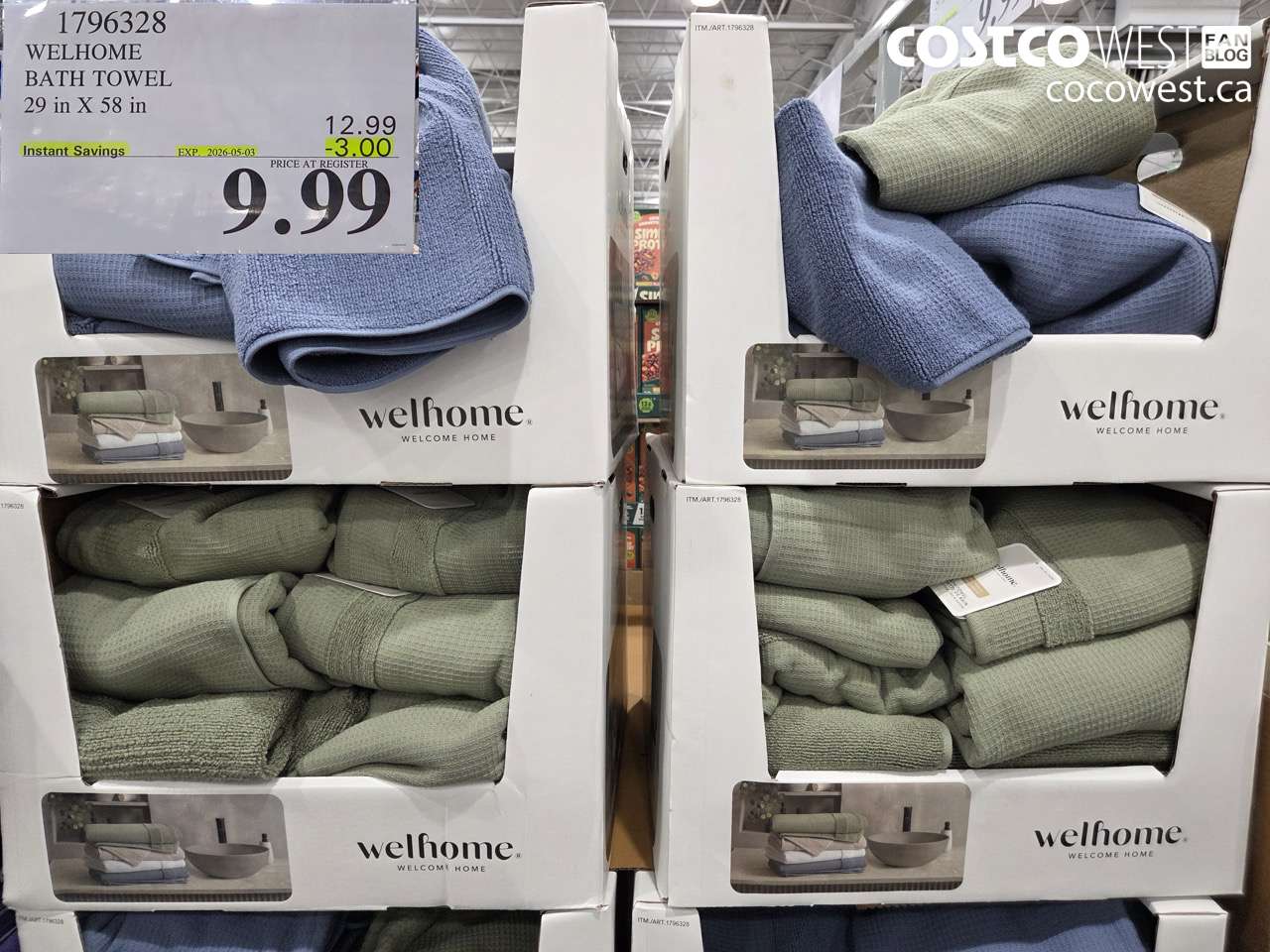 1796328 WELHOME BATH TOWEL 29 IN X 58 IN ($3.00 INSTANT SAVINGS EXPIRES ON 2026-05-03) $9.99