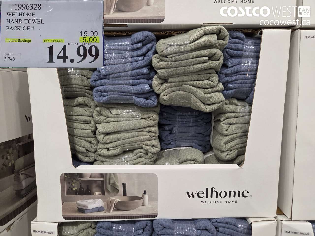 1996328 WELHOME HAND TOWEL PACK OF 4 ($5.00 INSTANT SAVINGS EXPIRES ON 2026-04-19) $14.99