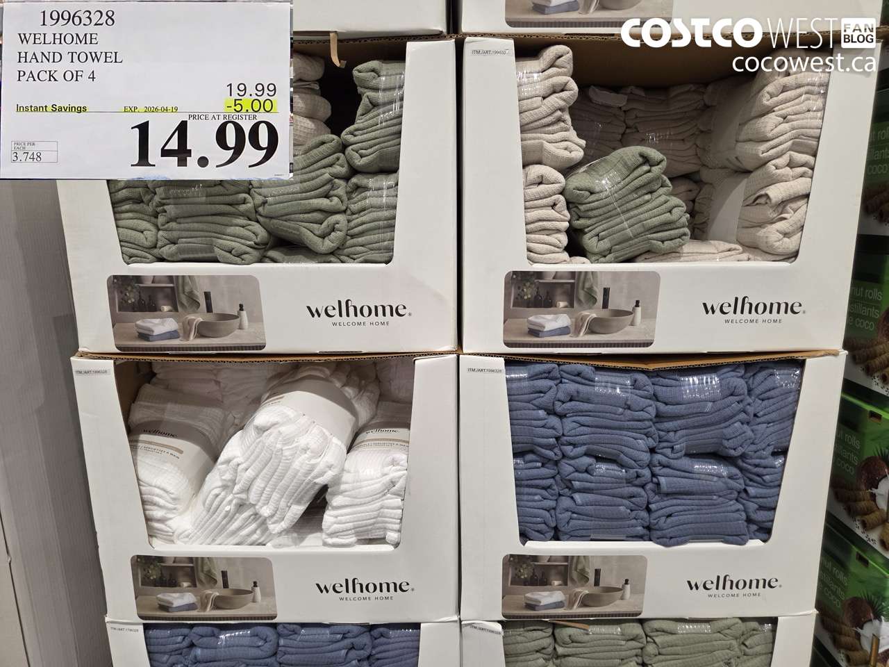 1996328 WELHOME HAND TOWEL PACK OF 4 ($5.00 INSTANT SAVINGS EXPIRES ON 2026-04-19) $14.99