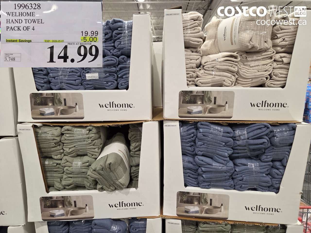 1996328 WELHOME HAND TOWEL PACK OF 4 ($5.00 INSTANT SAVINGS EXPIRES ON 2026-05-03) $14.99