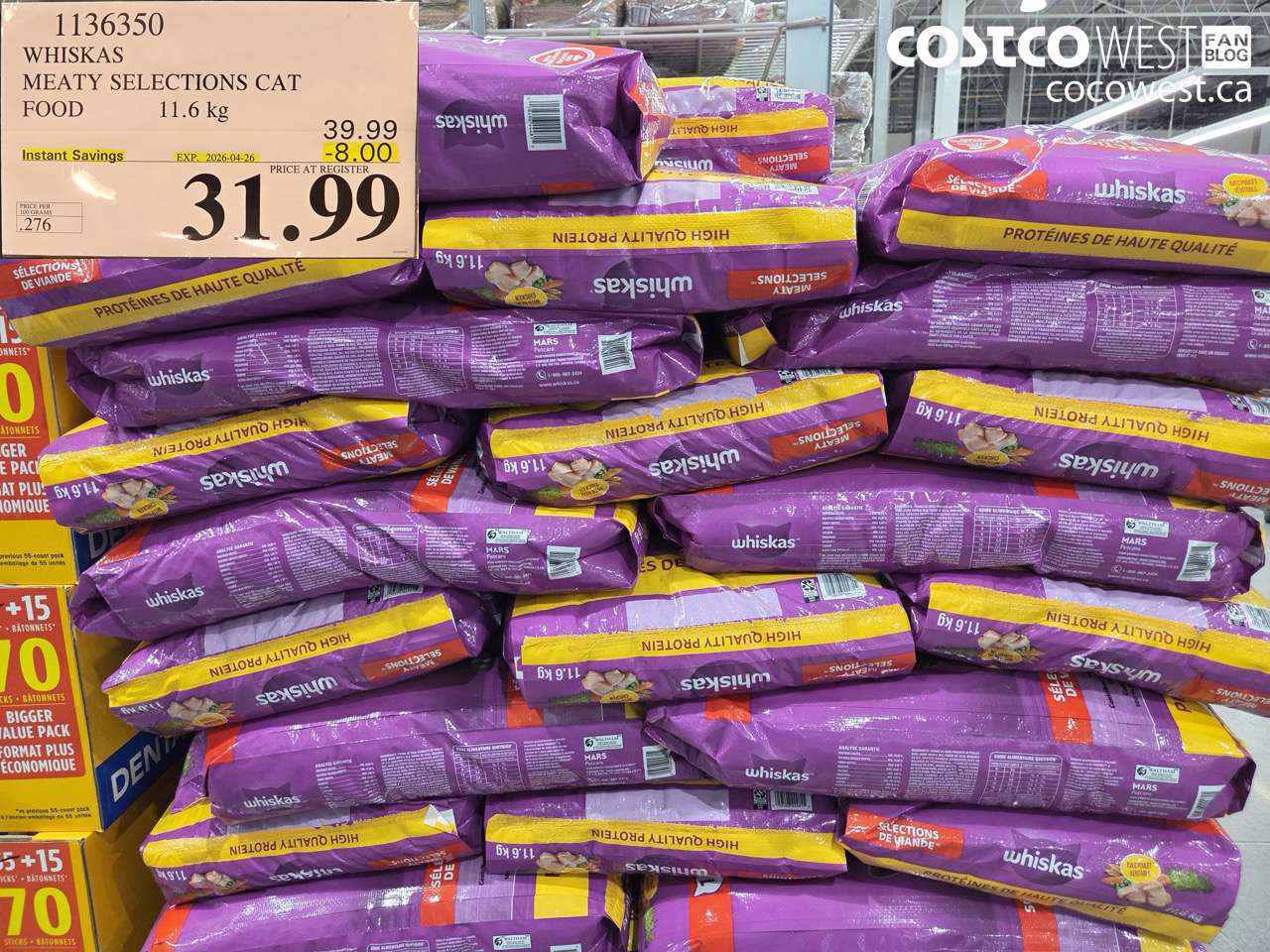 1136350 WHISKAS MEATY SELECTIONS CAT FOOD 11.6KG ($8.00 INSTANT SAVINGS EXPIRES ON 2026-04-26) $31.99