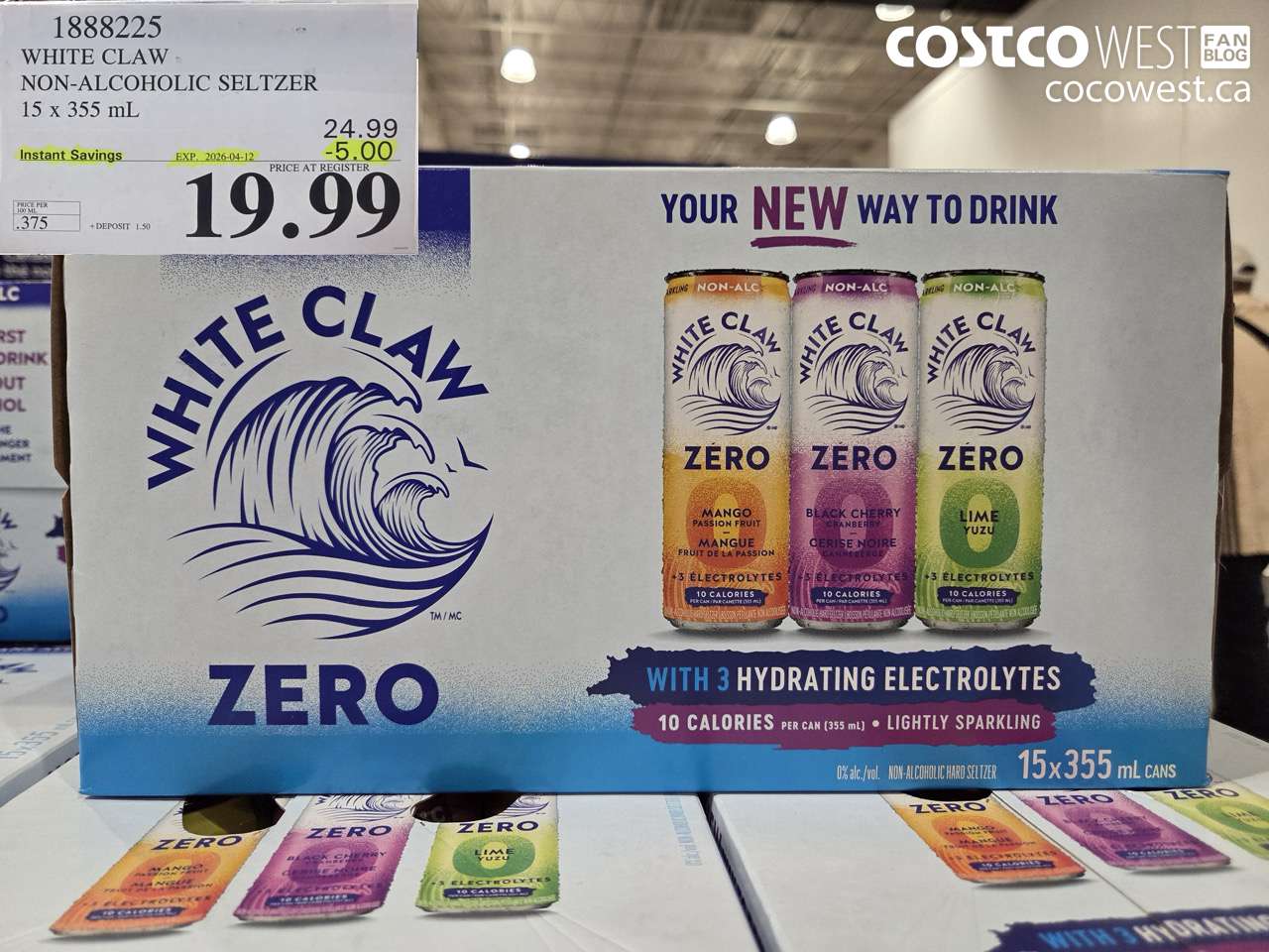 1888225 WHITE CLAW NON-ALCOHOLIC SELTZER 15 X 355 ML ($5.00 INSTANT SAVINGS EXPIRES ON 2026-04-12) $19.99