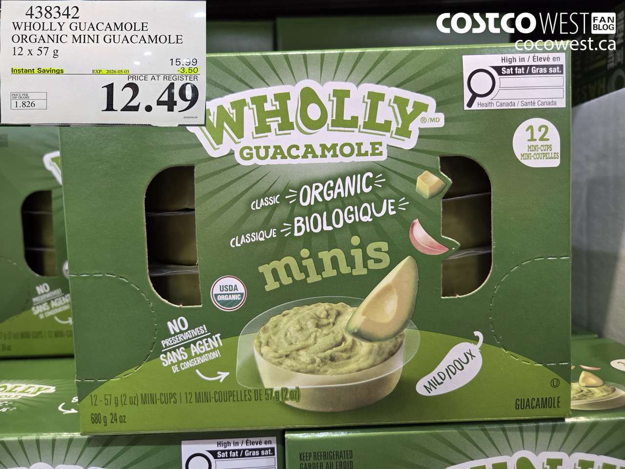 438342 WHOLLY GUACAMOLE ORGANIC MINI GUACAMOLE 12 X 57G ($3.50 INSTANT SAVINGS EXPIRES ON 2026-05-03) $12.49