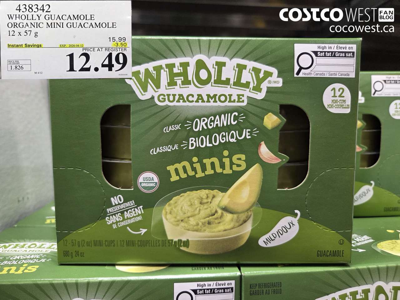 438342 WHOLLY GUACAMOLE ORGANIC MINI GUACAMOLE 12 X 57 G ($3.50 INSTANT SAVINGS EXPIRES ON 2026-04-12) $12.49