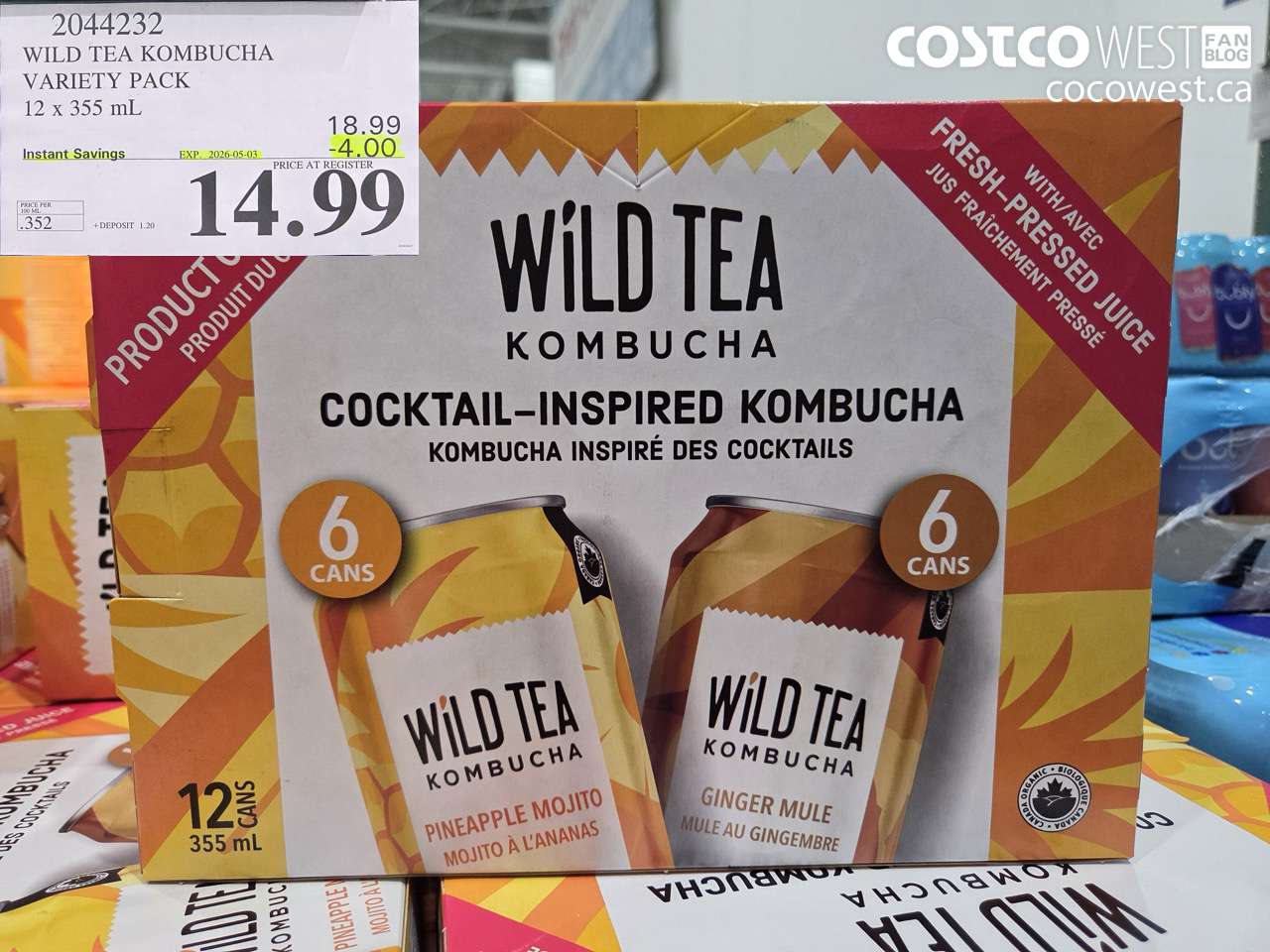 2044232 WILD TEA KOMBUCHA VARIETY PACK 12 X 355 ML ($4.00 INSTANT SAVINGS EXPIRES ON 2026-05-03) $14.99