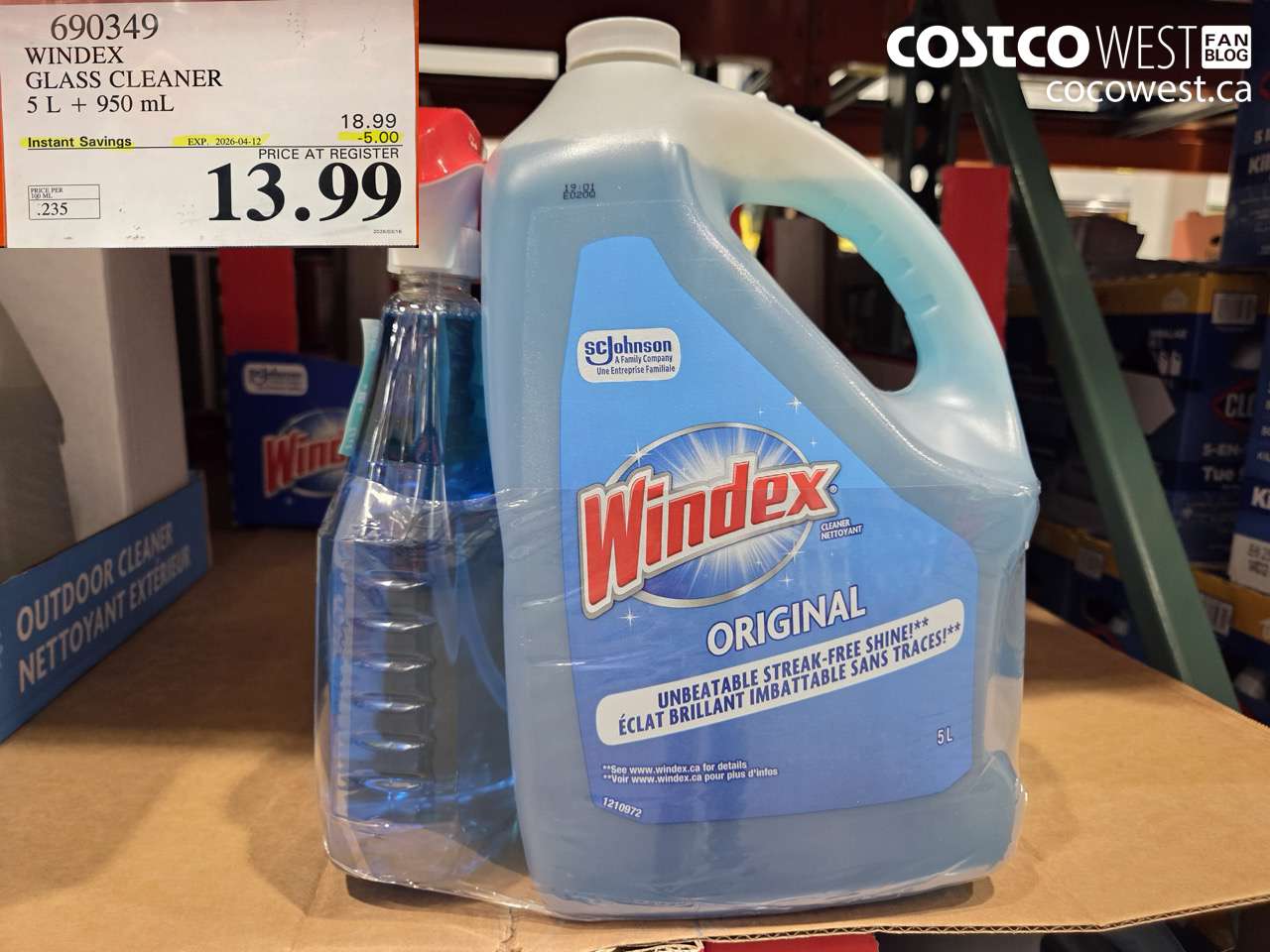 690349 WINDEX GLASS CLEANER 5 L + 950 ML ($5.00 INSTANT SAVINGS EXPIRES ON 2026-04-12) $13.99