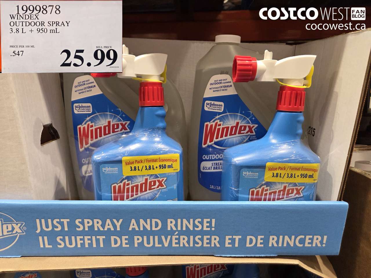 1999878 WINDEX OUTDOOR SPRAY 3.8 L + 950 ML $25.99
