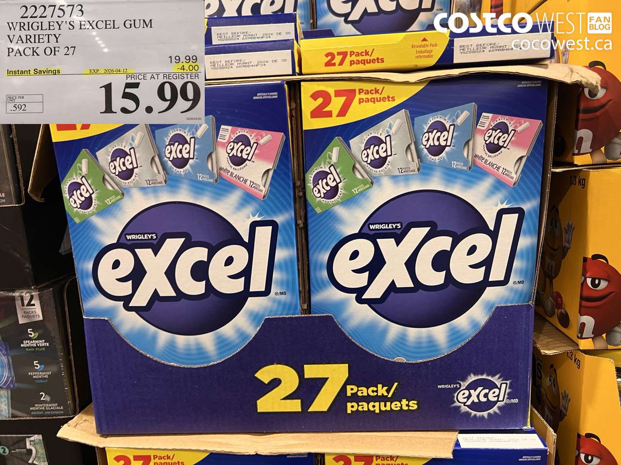 2227573 WRIGLEY'S EXCEL GUM VARIETY PACK OF 27 ($4.00 INSTANT SAVINGS EXPIRES ON 2026-04-12) $15.99
