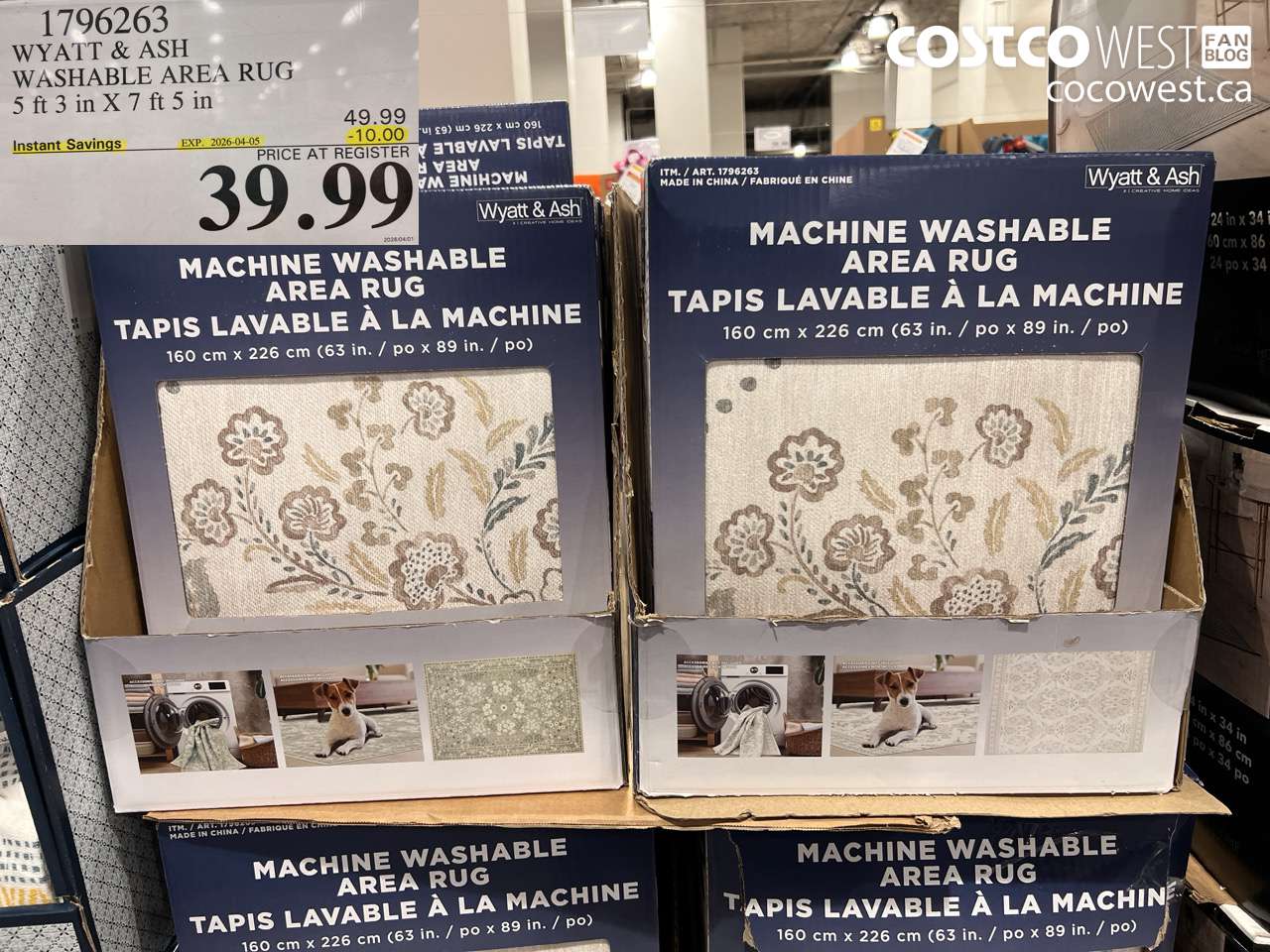 1796263 WYATT & ASH WASHABLE AREA RUG 5 FT 3 IN X 7 FT 5 IN ($10.00 INSTANT SAVINGS EXPIRES ON 2026-04-05) $39.99