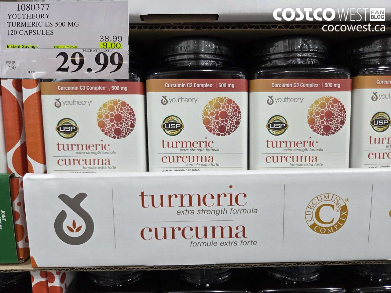 1080377 YOUTHEORY TURMERIC ES 500 MG 120 CAPSULES ($9.00 INSTANT SAVINGS EXPIRES ON 2026-05-10) $29.99