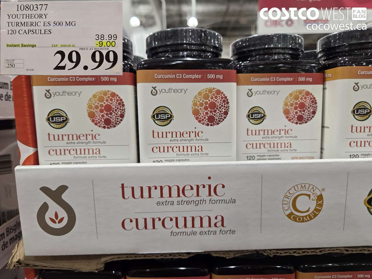 1080377 YOUTHEORY TURMERIC ES 500 MG 120 CAPSULES ($9.00 INSTANT SAVINGS EXPIRES ON 2026-05-10) $29.99