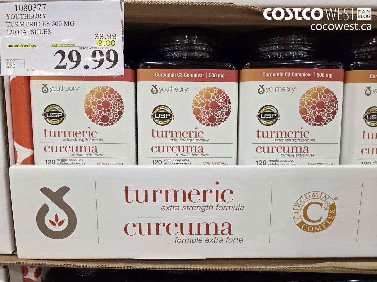 1080377 YOUTHEORY TURMERIC ES 500 MG 120 CAPSULES ($9.00 INSTANT SAVINGS EXPIRES ON 2026-05-10) $29.99