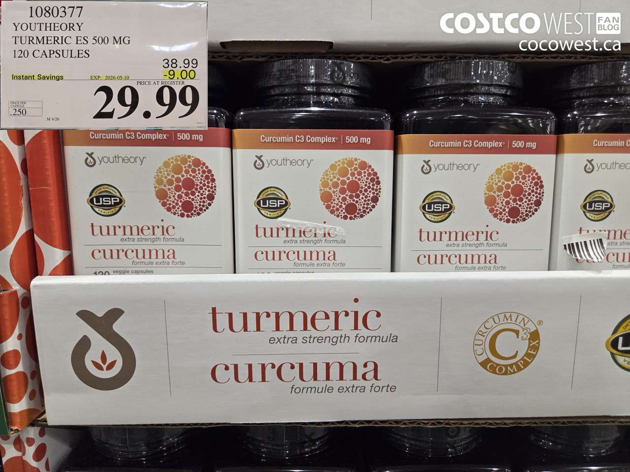 1080377 YOUTHERY TURMERIC ES 500 MG 120 CAPSULES ($9.00 INSTANT SAVINGS EXPIRES ON 2026-05-10) $29.99