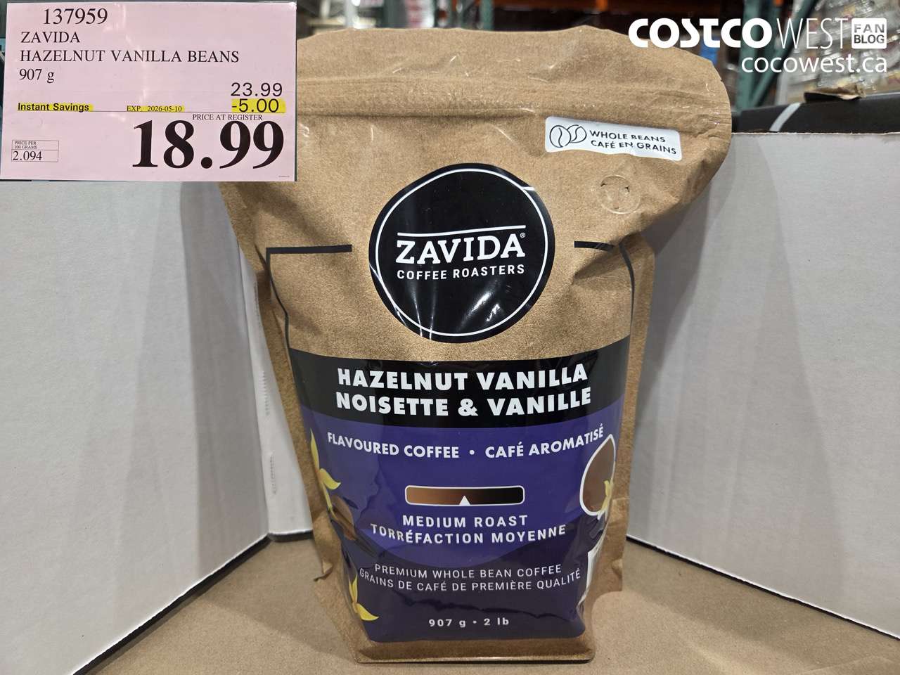 137959 ZAVIDA HAZELNUT VANILLA BEANS 907G ($5.00 INSTANT SAVINGS EXPIRES ON 2026-05-10) $18.99