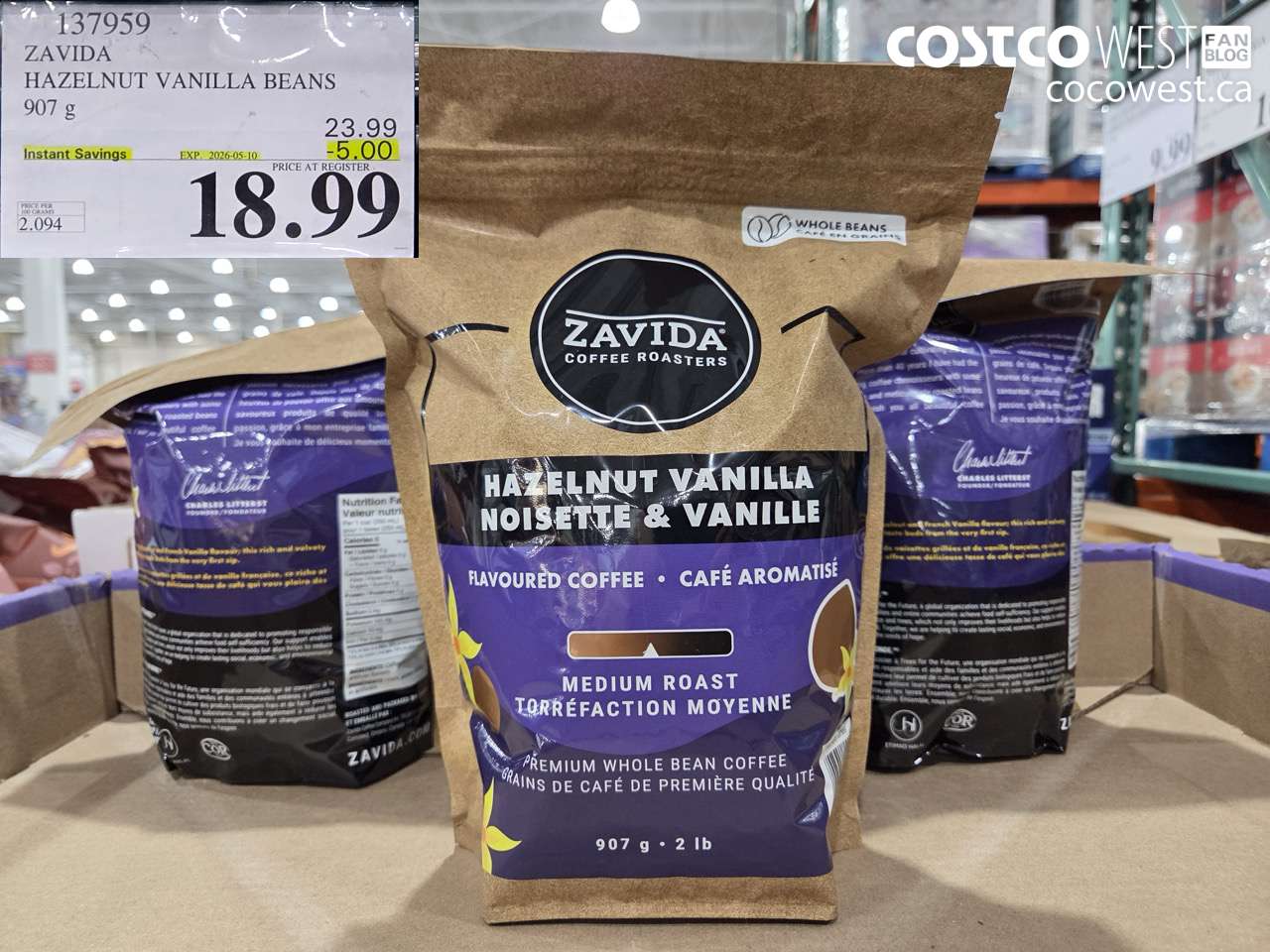137959 ZAVIDA HAZELNUT VANILLA BEANS 907G ($5.00 INSTANT SAVINGS EXPIRES ON 2026-05-10) $18.99