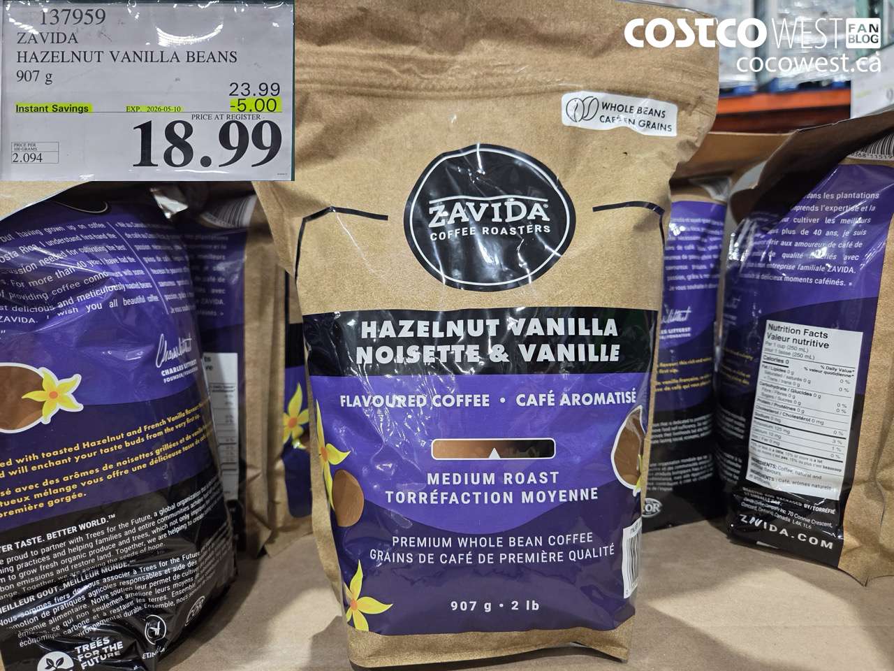 137959 ZAVIDA HAZELNUT VANILLA BEANS 907 G ($5.00 INSTANT SAVINGS EXPIRES ON 2026-05-10) $18.99