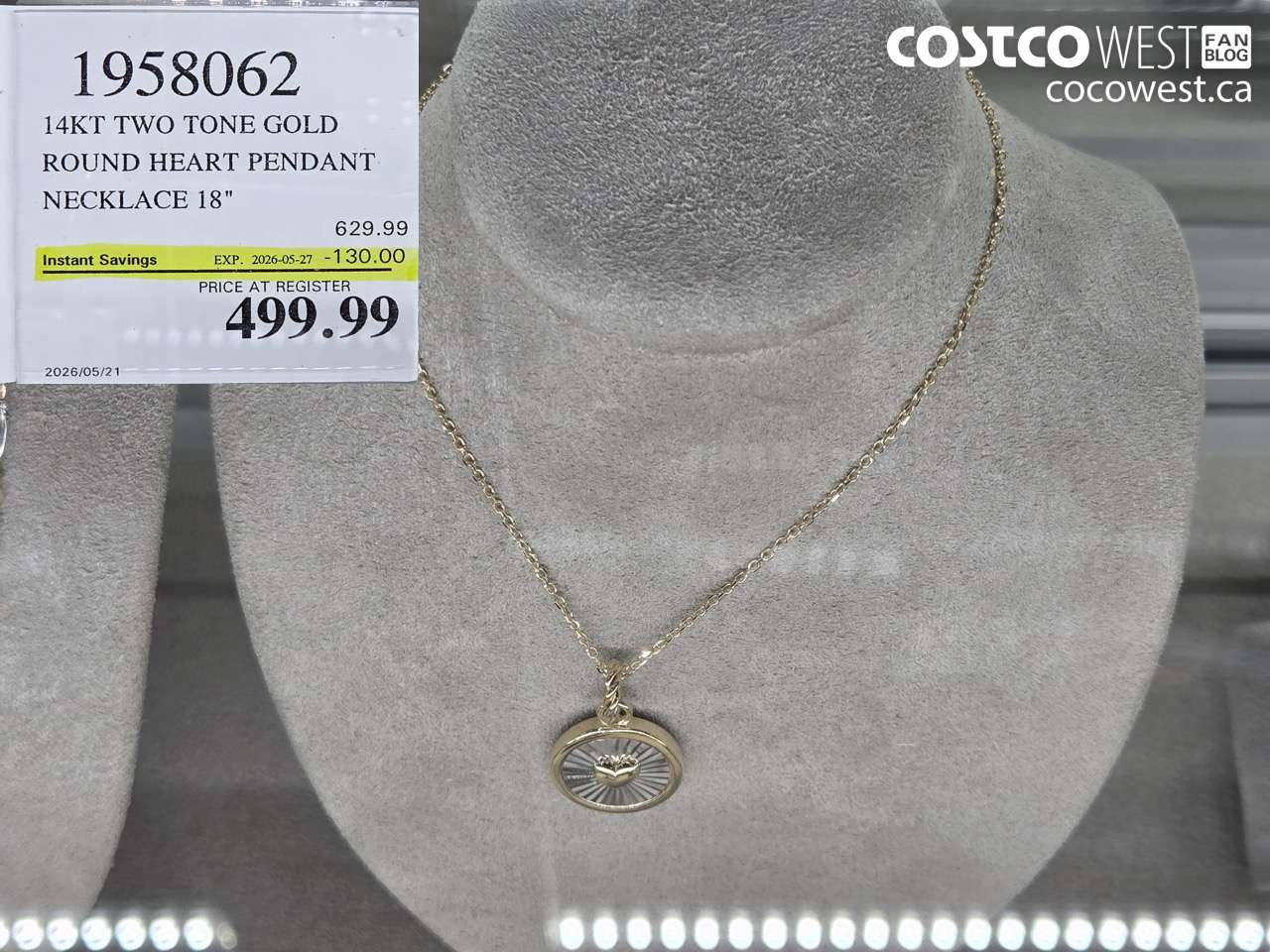 1958062 14KT TWO TONE GOLD ROUND HEART PENDANT NECKLACE 18