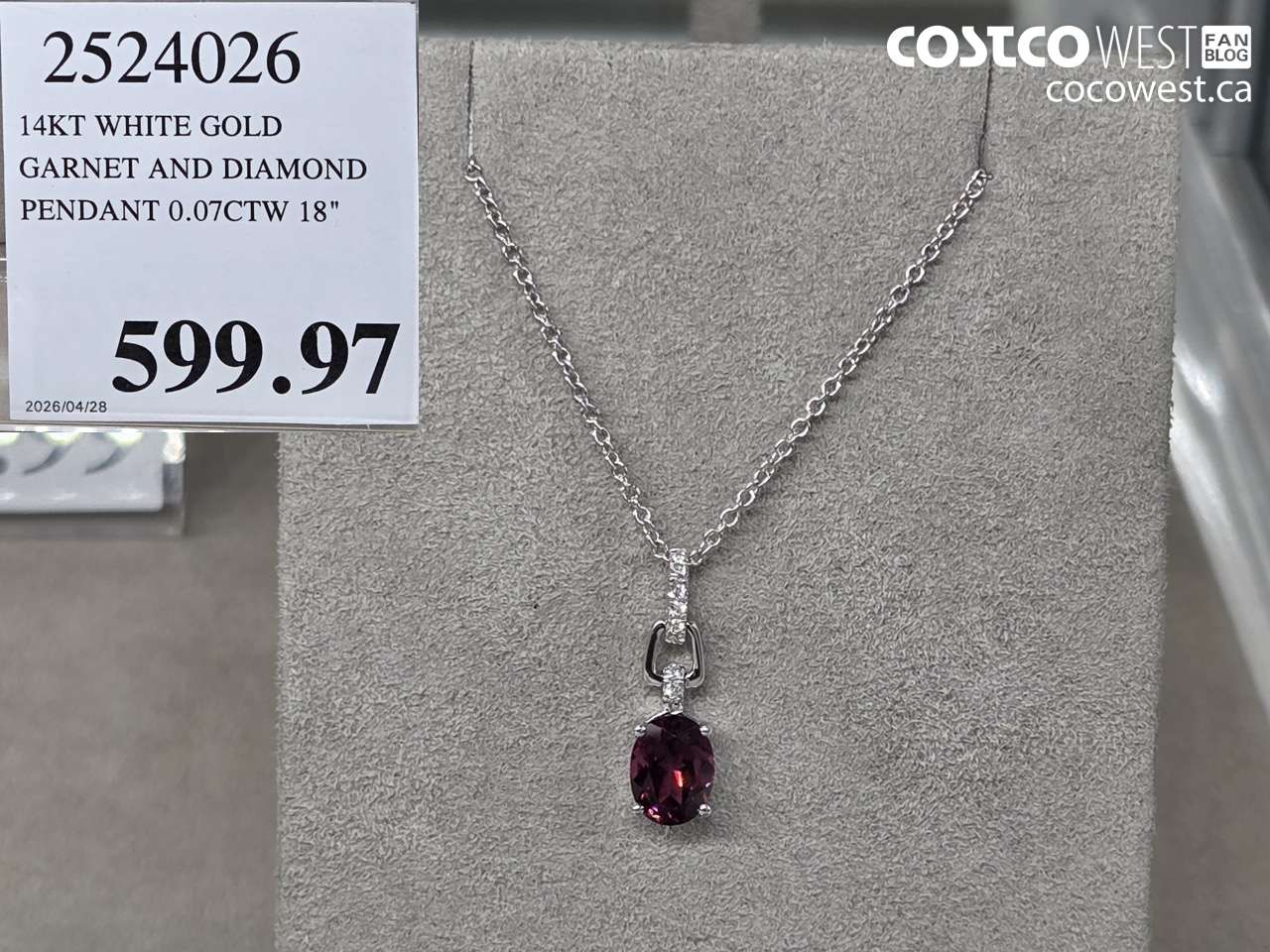 2524026 14KT WHITE GOLD GARNET AND DIAMOND PENDANT 0.07CTW 18
