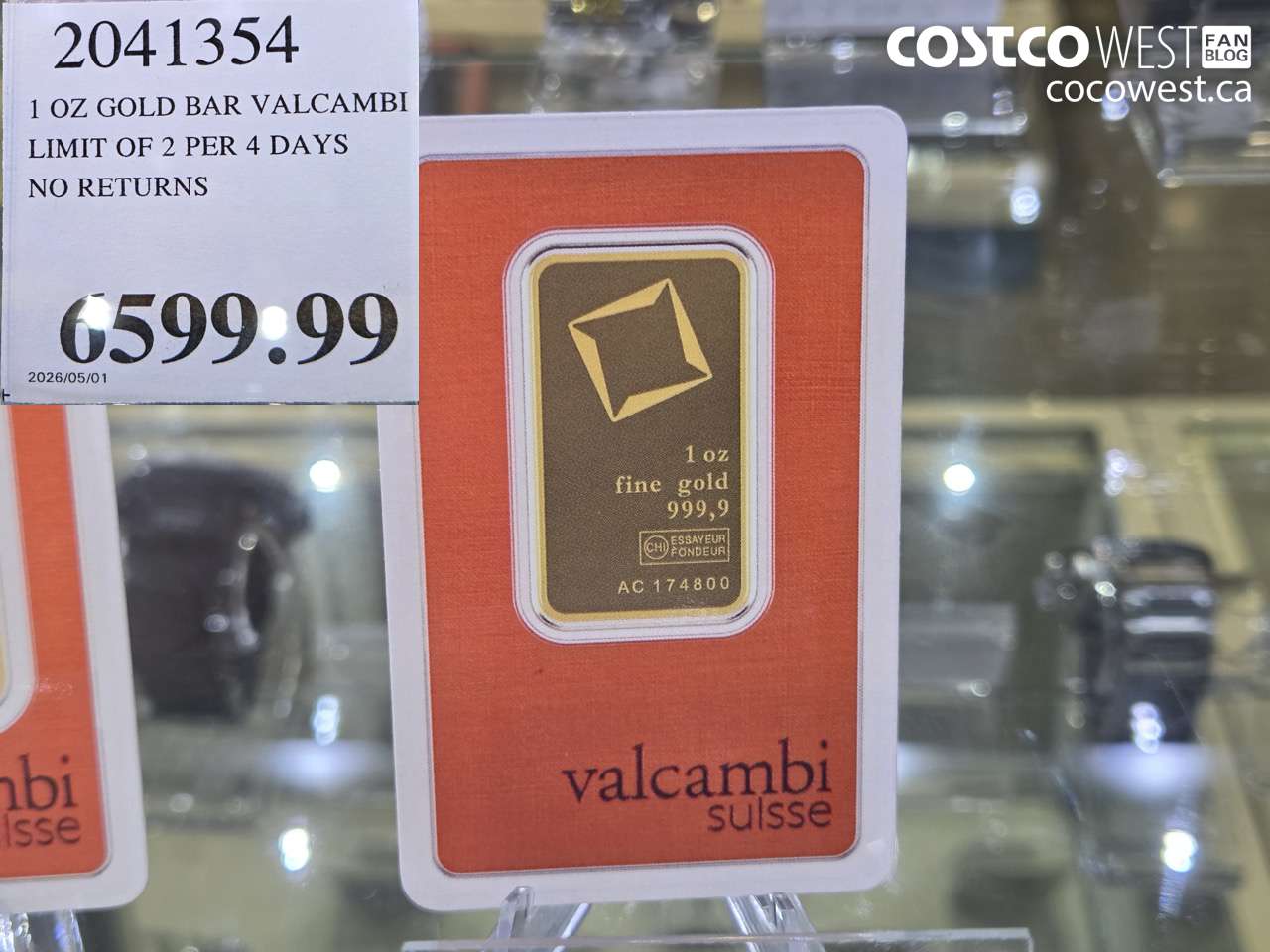 2041354 1 OZ GOLD BAR VALCAMBI LIMIT OF 2 PER 4 DAYS NO RETURNS $6599.99