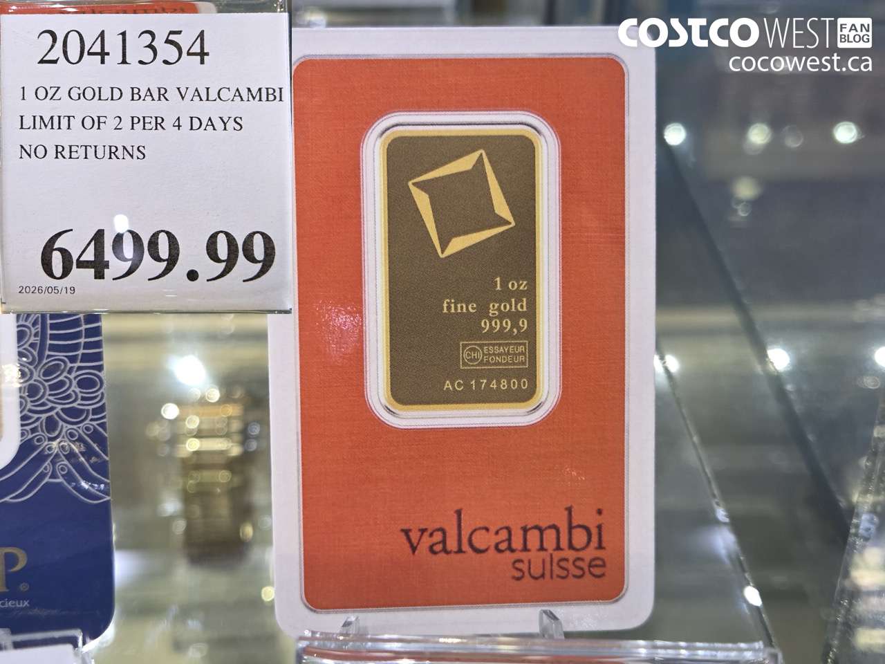 2041354 1 OZ GOLD BAR VALCAMBI LIMIT OF 2 PER 4 DAYS NO RETURNS $6499.99