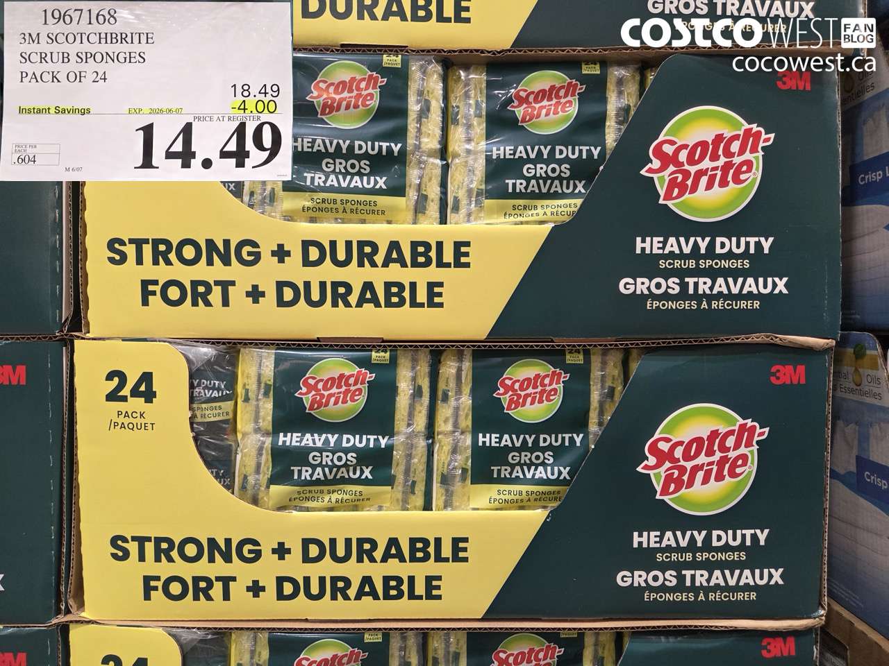 1967168 3M SCOTCHBRITE SCRUB SPONGES PACK OF 24 ($4.00 INSTANT SAVINGS EXPIRES ON 2026-06-07) $14.49
