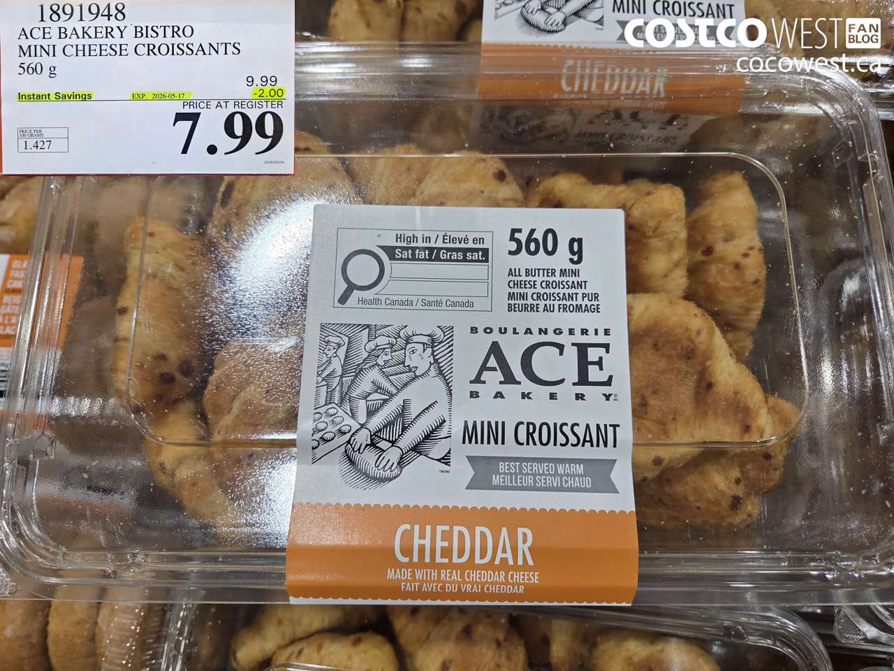 1891948 ACE BAKERY BISTRO MINI CHEESE CROISSANTS 560 G ($2.00 INSTANT SAVINGS EXPIRES ON 2026-05-17) $7.99
