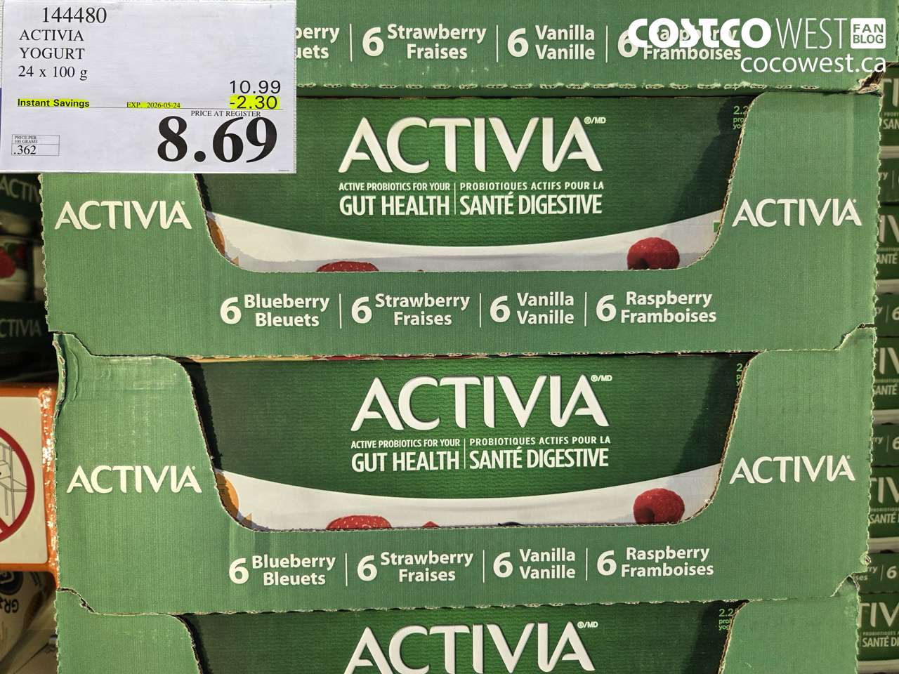 144480 ACTIVIA YOGURT 24 X 100 G ($2.30 INSTANT SAVINGS EXPIRES ON 2026-05-24) $8.69
