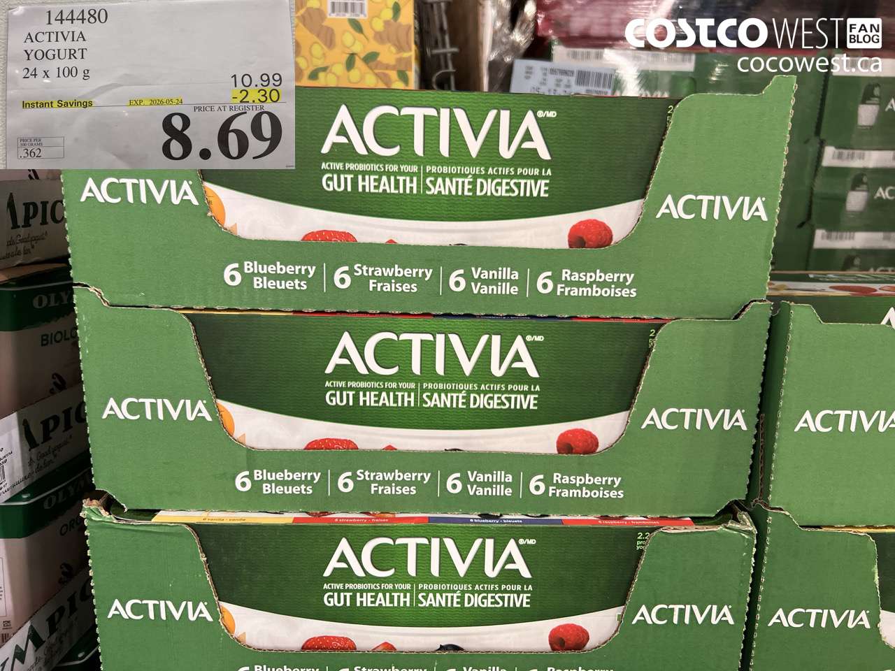 144480 ACTIVIA YOGURT 24 X 100 G ($2.30 INSTANT SAVINGS EXPIRES ON 2026-05-24) $8.69