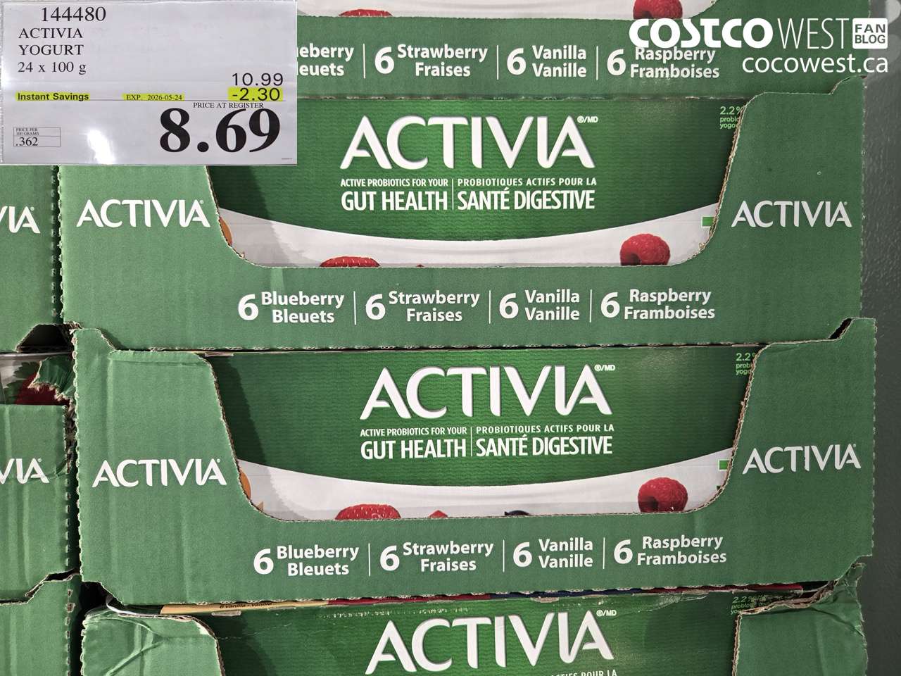 144480 ACTIVIA YOGURT 24 X 100 G ($2.30 INSTANT SAVINGS EXPIRES ON 2026-05-24) $8.69