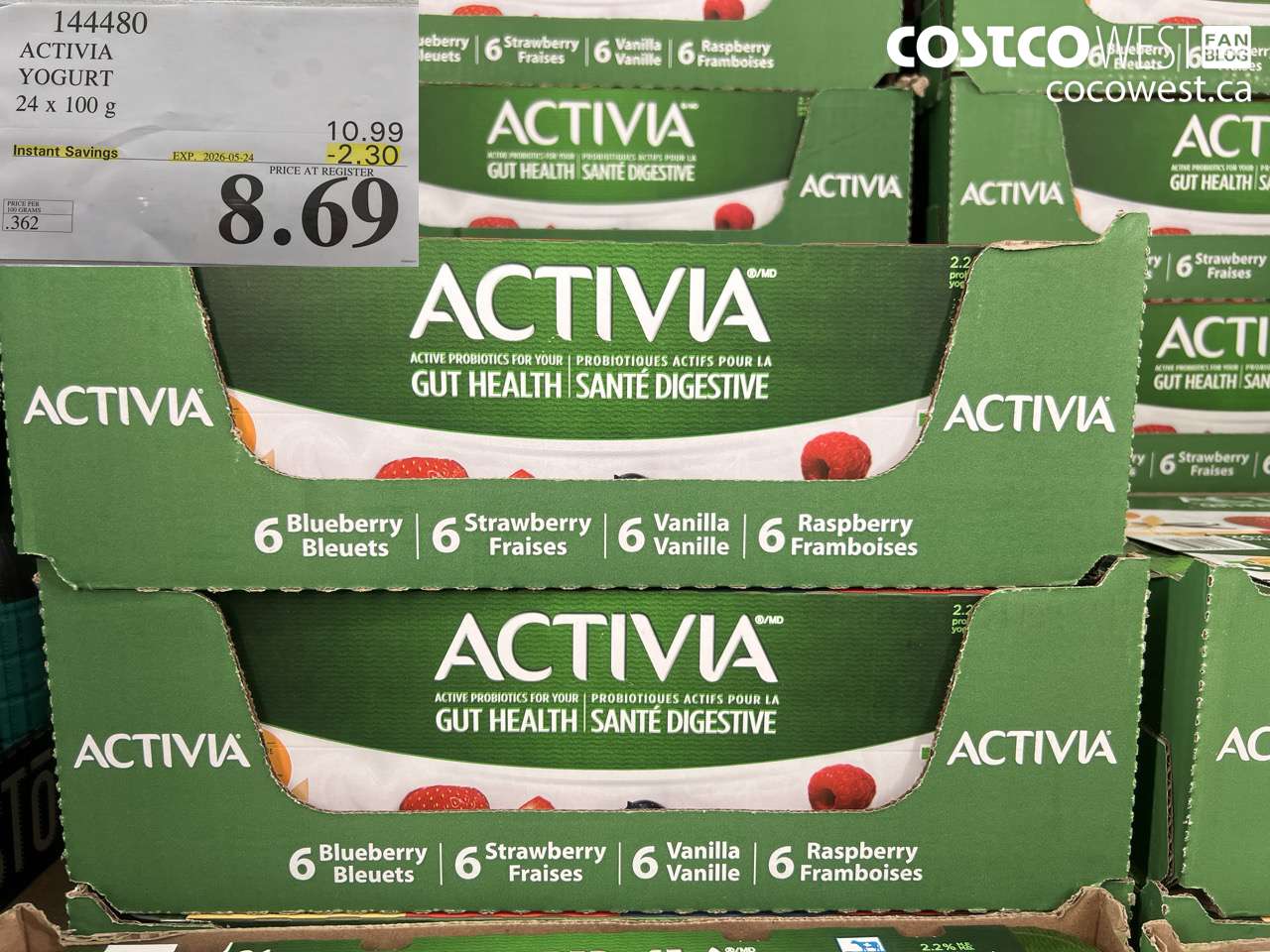 144480 ACTIVIA YOGURT 24 X 100 G ($2.30 INSTANT SAVINGS EXPIRES ON 2026-05-24) $8.69