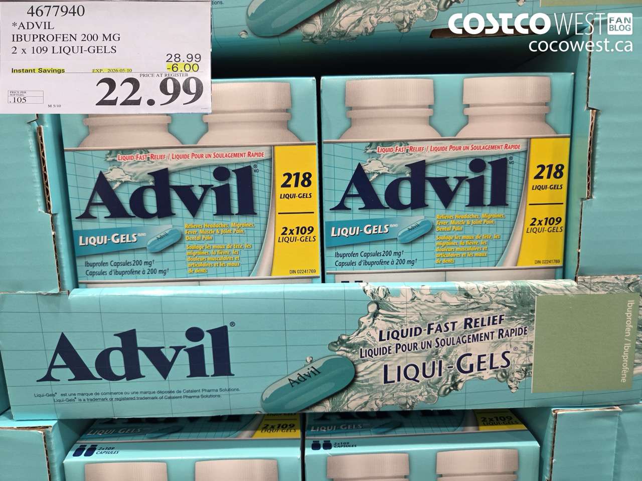 4677940 ADVIL IBUPROFEN 200 MG 2 X 109 LIQUI-GELS ($6.00 INSTANT SAVINGS EXPIRES ON 2026-05-10) $22.99