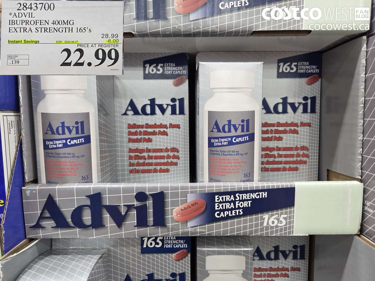 2843700 ADVIL IBUPROFEN 400MG EXTRA STRENGTH 165'S ($6.00 INSTANT SAVINGS EXPIRES ON 2026-06-07) $22.99