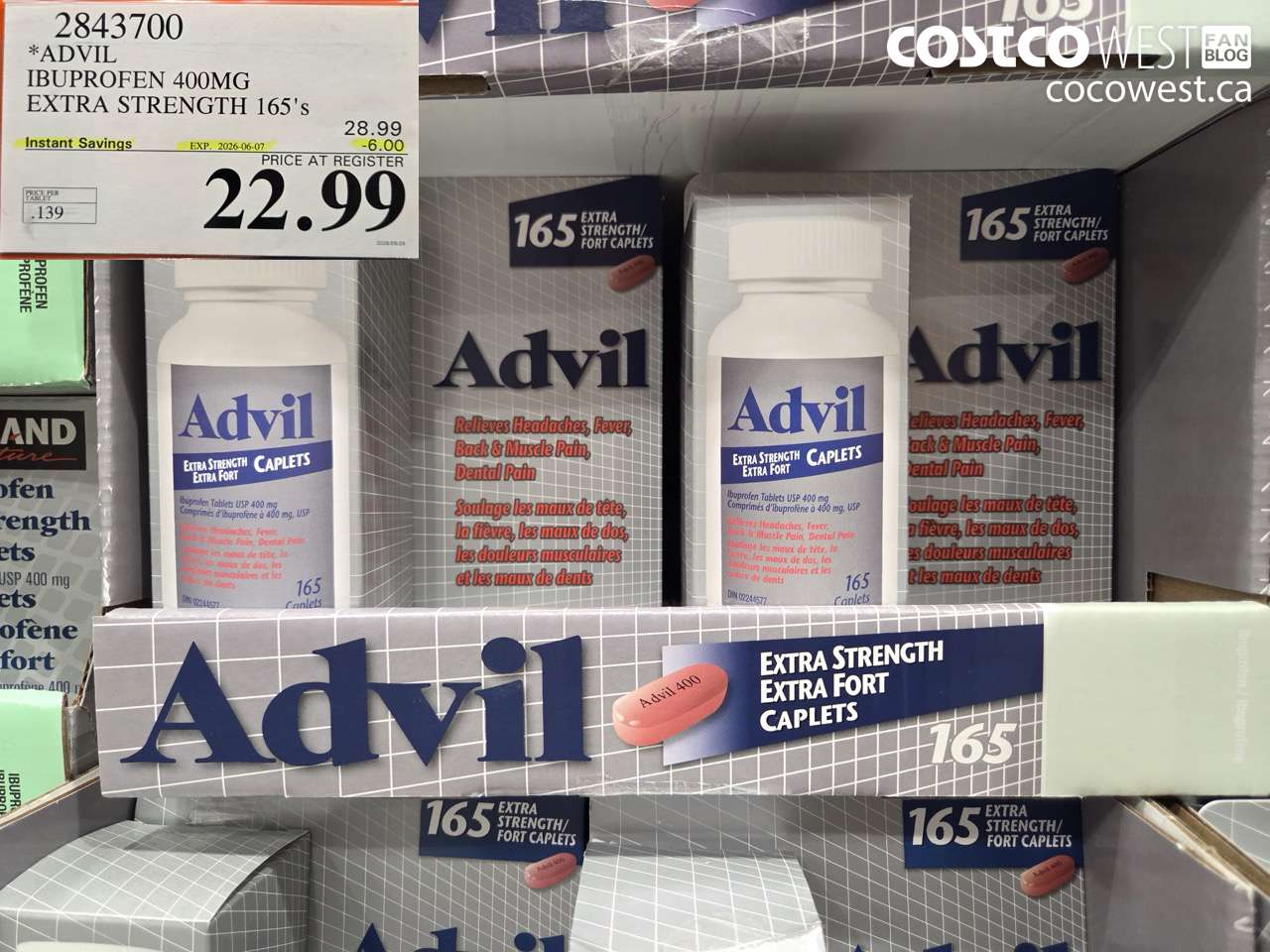 2843700 ADVIL IBUPROFEN 400MG EXTRA STRENGTH 165'S ($6.00 INSTANT SAVINGS EXPIRES ON 2026-06-07) $22.99
