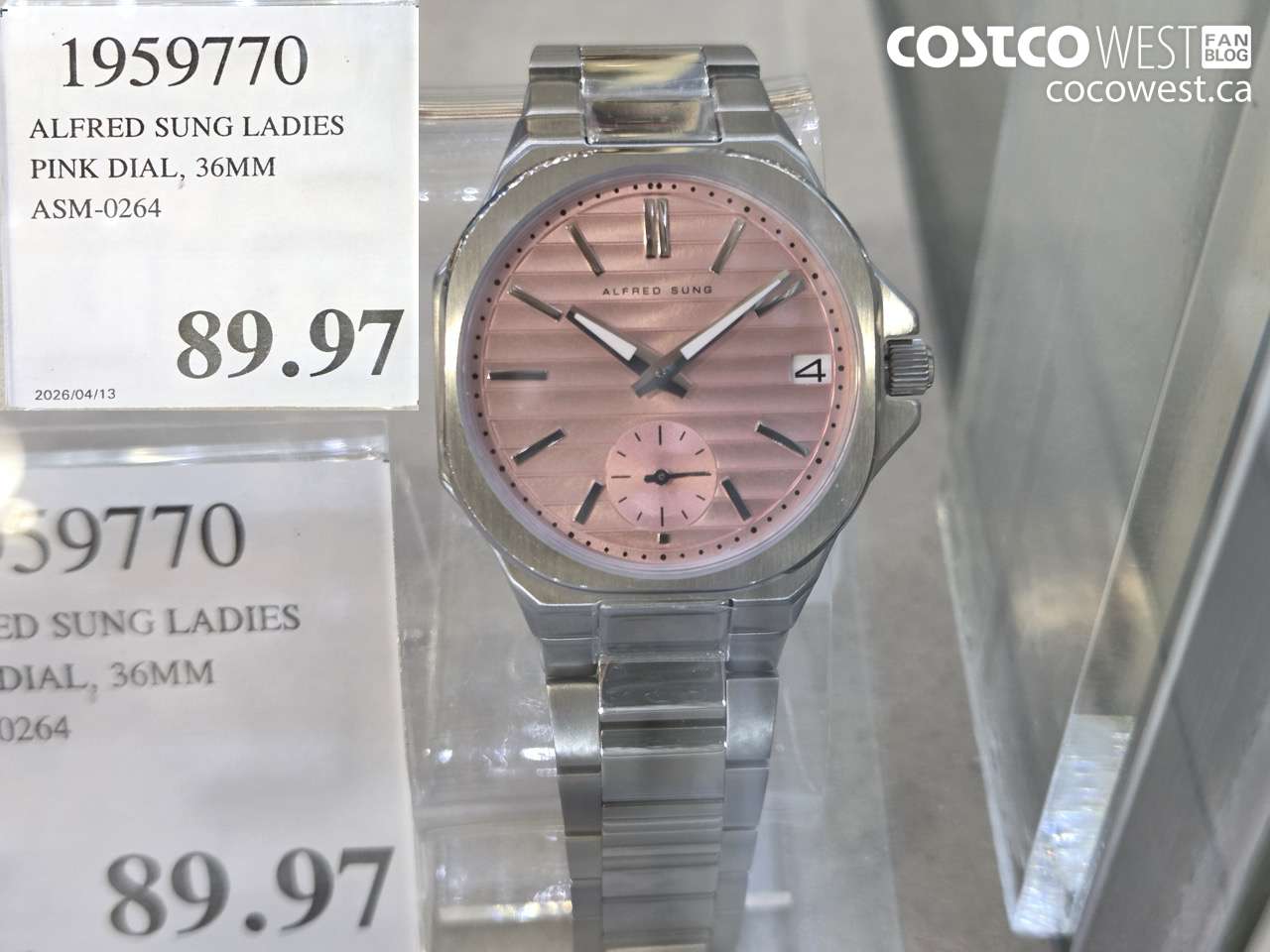 1959770 ALFRED SUNG LADIES PINK DIAL, 36MM $89.97