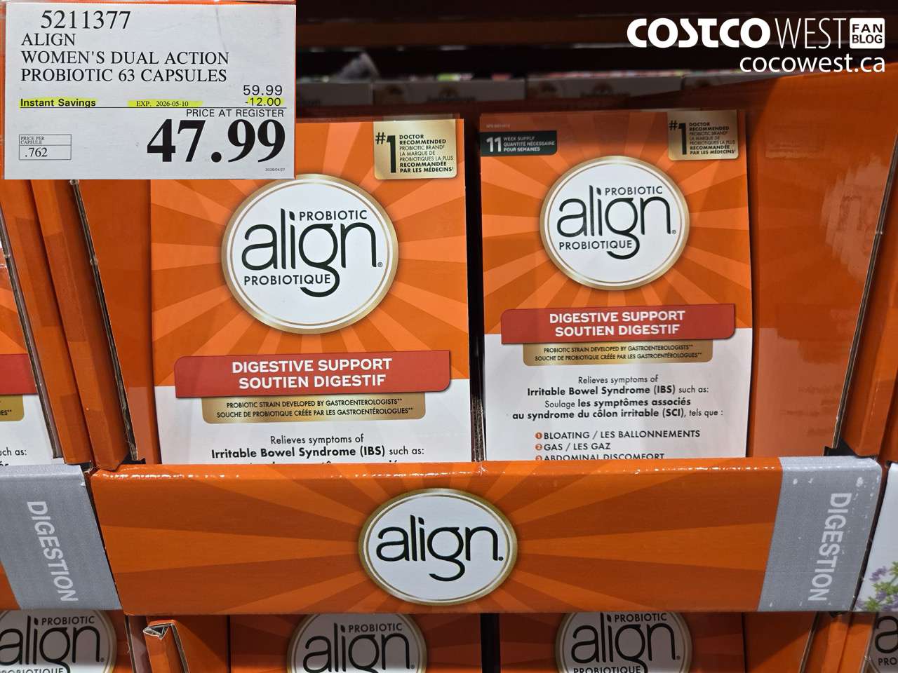 5211377 ALIGN WOMEN'S DUAL ACTION PROBIOTIC 63 CAPSULES ($12.00 INSTANT SAVINGS EXPIRES ON 2026-05-10) $47.99