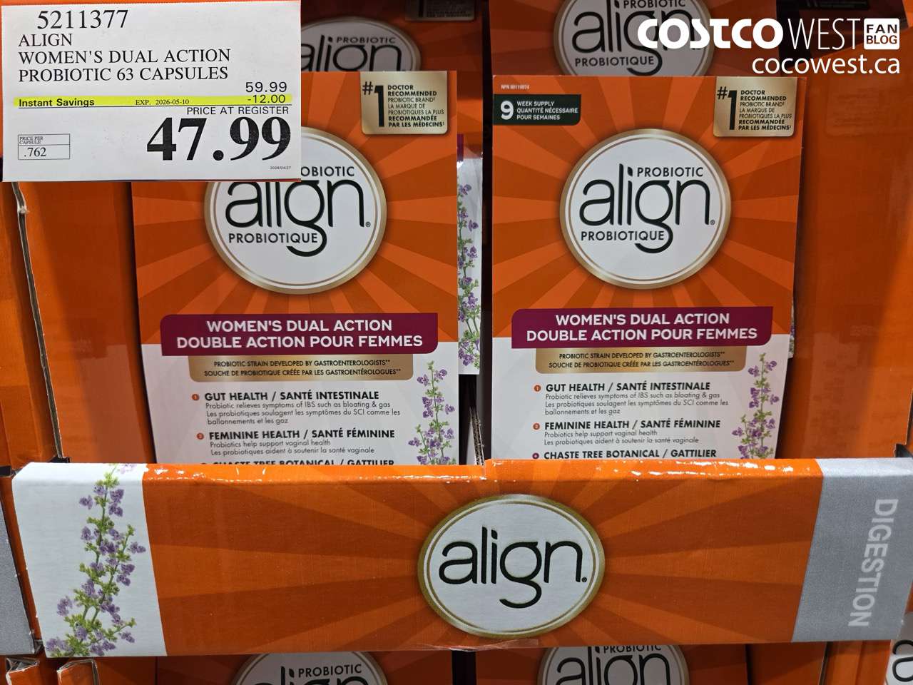 5211377 ALIGN WOMEN'S DUAL ACTION PROBIOTIC 63 CAPSULES ($12.00 INSTANT SAVINGS EXPIRES ON 2026-05-10) $47.99