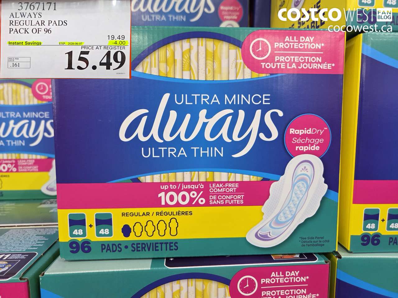 3767171 ALWAYS REGULAR PADS PACK OF 96 ($4.00 INSTANT SAVINGS EXPIRES ON 2026-06-07) $15.49