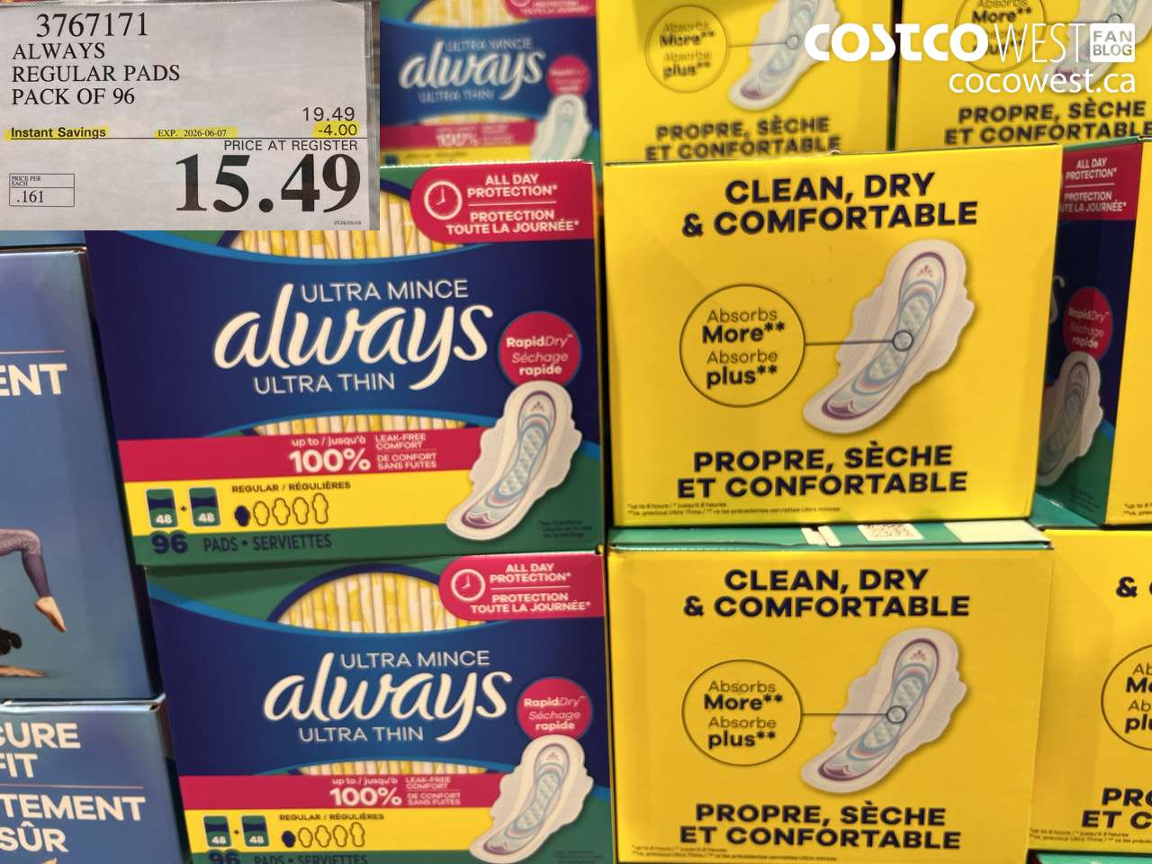 3767171 ALWAYS REGULAR PADS PACK OF 96 ($4.00 INSTANT SAVINGS EXPIRES ON 2026-06-07) $15.49
