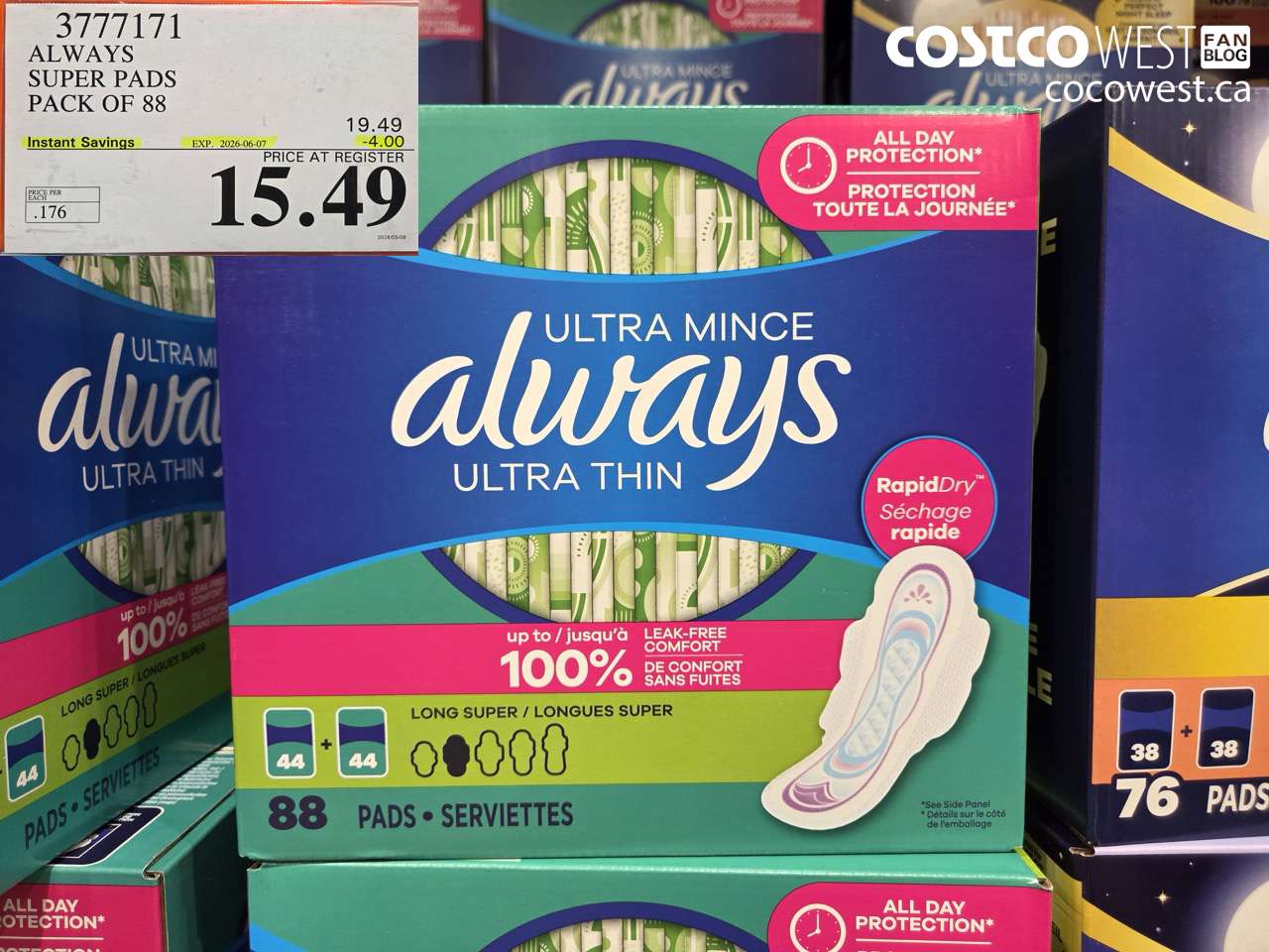 3777171 ALWAYS SUPER PADS PACK OF 88 ($4.00 INSTANT SAVINGS EXPIRES ON 2026-06-07) $15.49