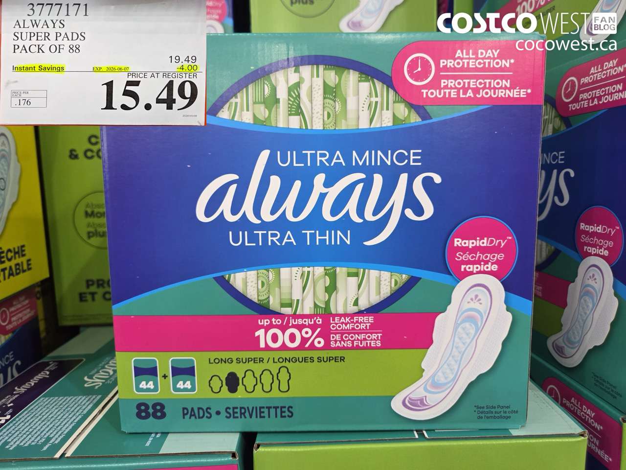 3777171 ALWAYS SUPER PADS PACK OF 88 ($4.00 INSTANT SAVINGS EXPIRES ON 2026-06-07) $15.49