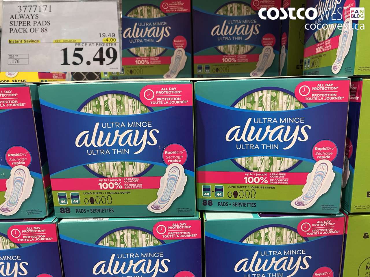 3777171 ALWAYS SUPER PADS PACK OF 88 ($4.00 INSTANT SAVINGS EXPIRES ON 2026-06-07) $15.49