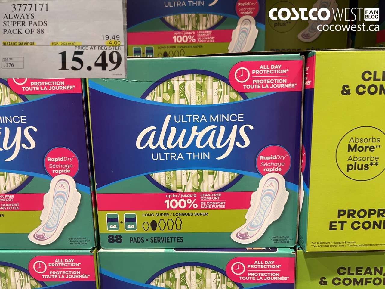 3777171 ALWAYS SUPER PADS PACK OF 88 ($4.00 INSTANT SAVINGS EXPIRES ON 2026-06-07) $15.49