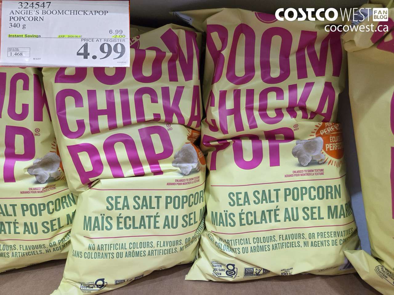 324547 ANGIE'S BOOMCHICKAPOP POPCORN 340 G ($2.00 INSTANT SAVINGS EXPIRES ON 2026-06-07) $4.99
