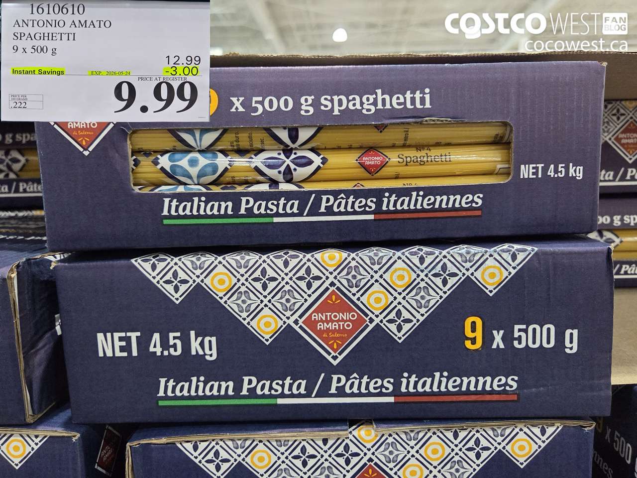 1610610 ANTONIO AMATO SPAGHETTI 9 X 500 G ($3.00 INSTANT SAVINGS EXPIRES ON 2026-05-24) $9.99