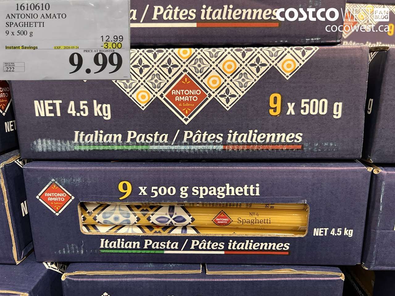 1610610 ANTONIO AMATO SPAGHETTI 9 X 500 G ($3.00 INSTANT SAVINGS EXPIRES ON 2026-05-24) $9.99