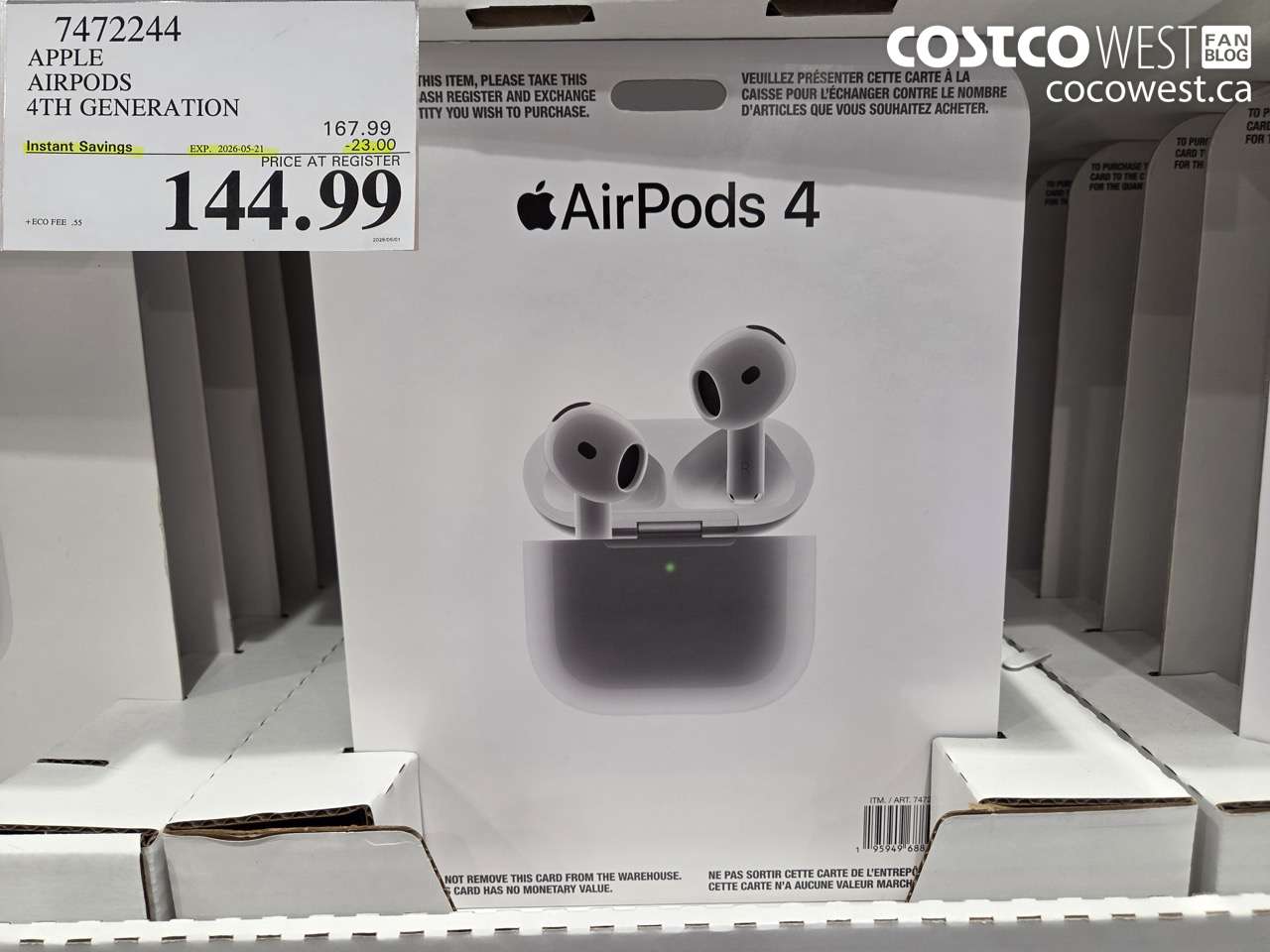 7472244 APPLE AIRPODS 4TH GENERATION ($23.00 INSTANT SAVINGS EXPIRES ON 2026-05-21) $144.99