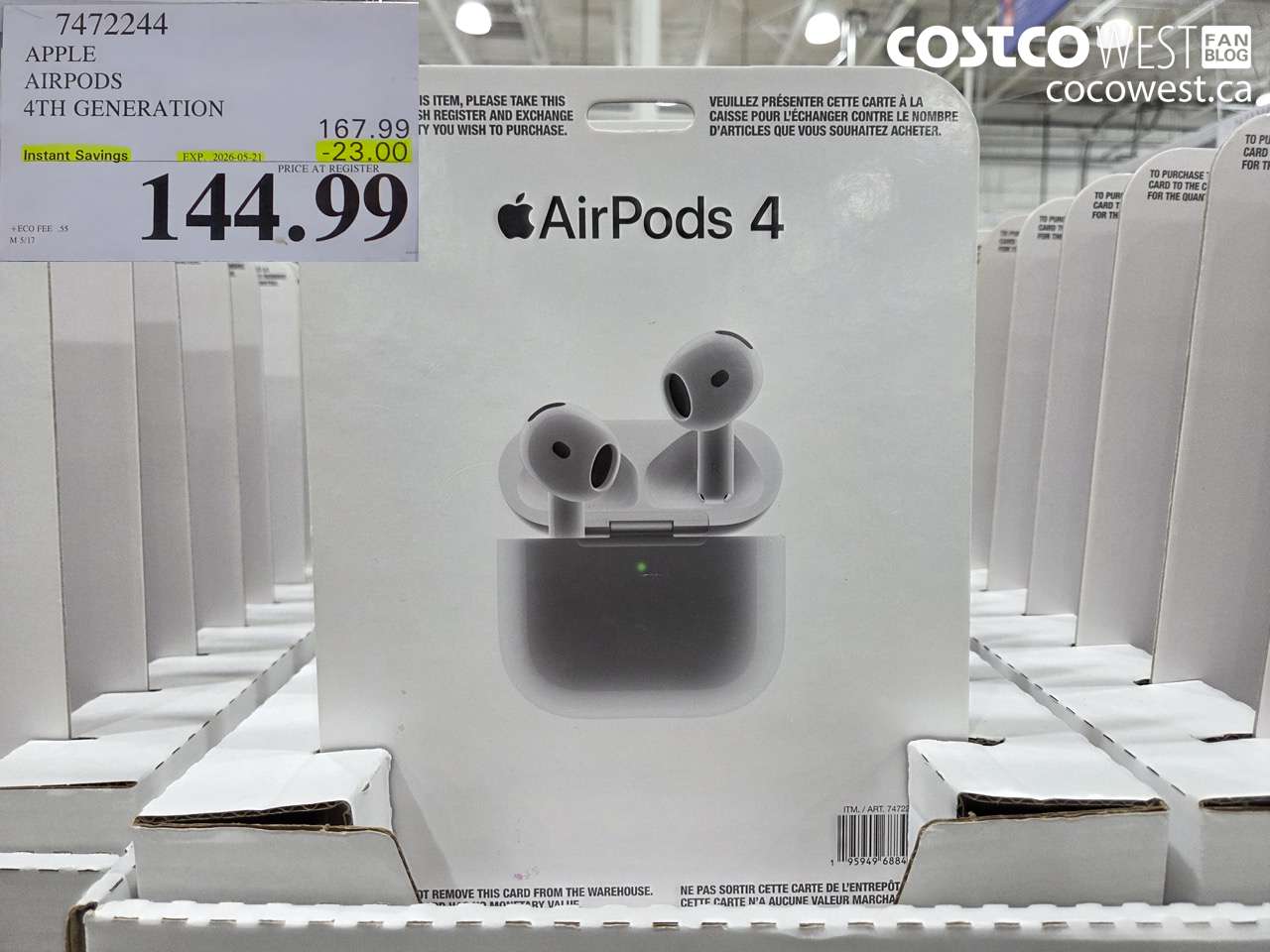 7472244 APPLE AIRPODS 4TH GENERATION ($23.00 INSTANT SAVINGS EXPIRES ON 2026-05-21) $144.99