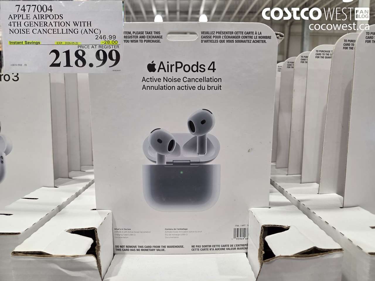 7477004 APPLE AIRPODS 4TH GENERATION WITH NOISE CANCELLING (ANC) ($28.00 INSTANT SAVINGS EXPIRES ON 2026-05-21) $218.99