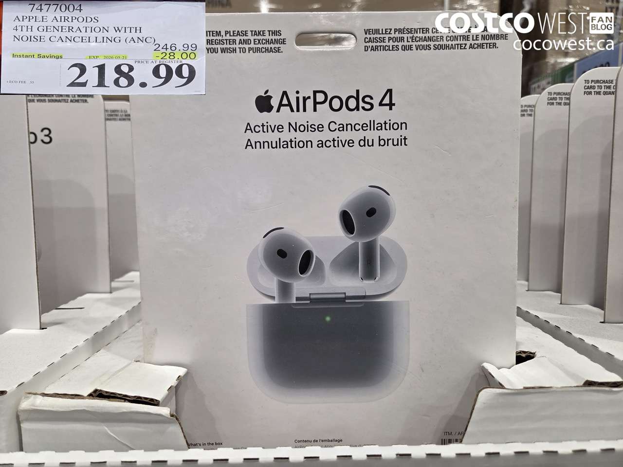 7477004 APPLE AIRPODS 4TH GENERATION WITH NOISE CANCELLING (ANC) ($28.00 INSTANT SAVINGS EXPIRES ON 2026-05-21) $218.99